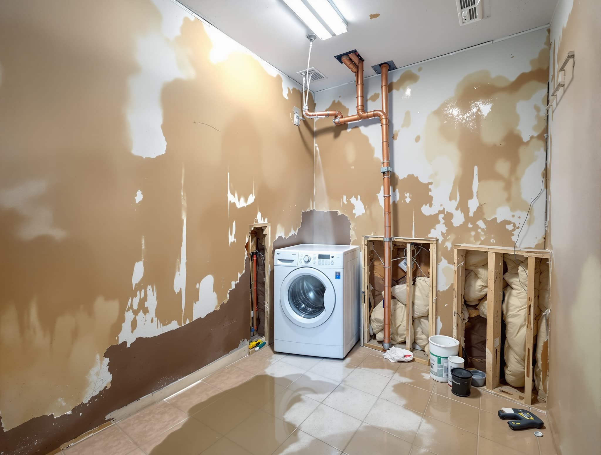 Burst Pipe — before restoration on Long Island