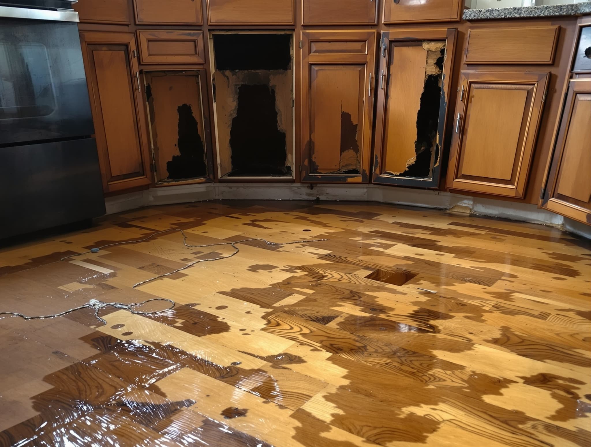 Kitchen Water Damage — before restoration on Long Island